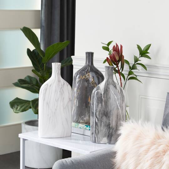 13" Gray Stoneware Contemporary Vase Set